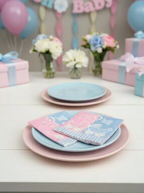 Gender Reveal Paper Napkins - Girl or Boy Stroller - Large 13" Small 5" - 16ct